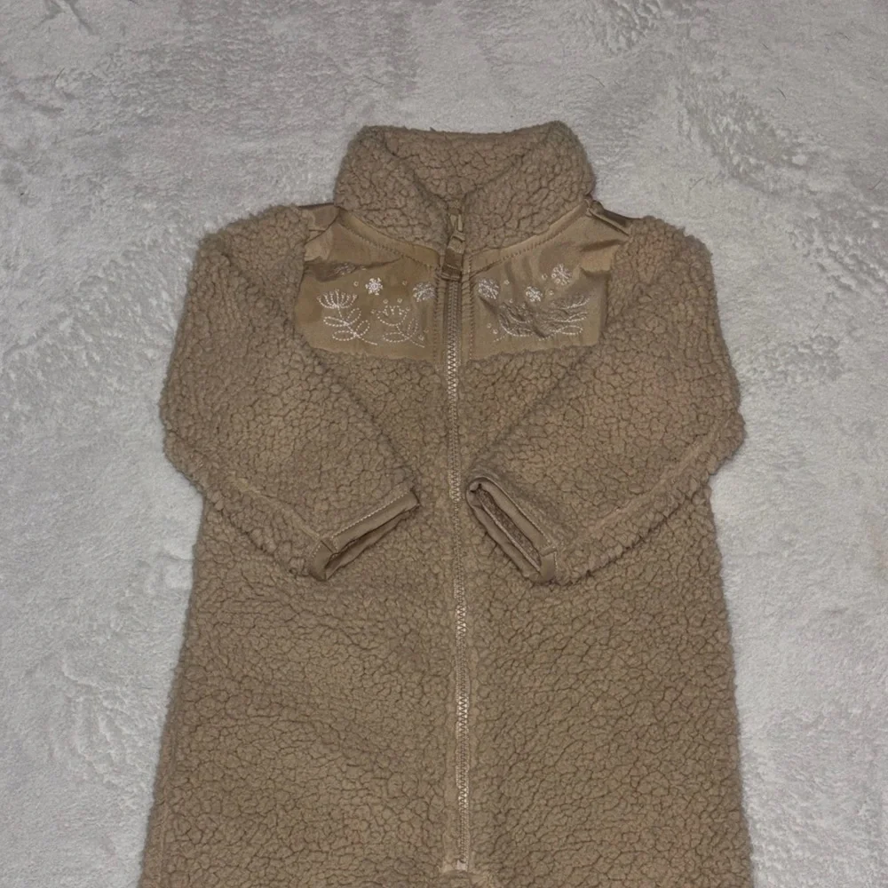 Carters Cozy Taupe Sherpa Baby One-Piece Romper - Picture 2 of 10
